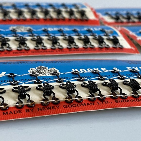 Newey’s hook & eye size 1. Black sewing collectable vintage set of 9. - Picture 1 of 2